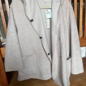 NWT Beige Bouclé Open-Front Coat with Patch Pockets